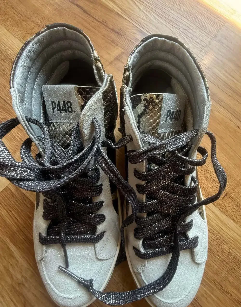 P448 Women's Skate High-Top Sneakers in Snakeskin and Metallic Leather